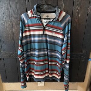 Rock & Roll Denim Quarter Zip Pull Over Long Sleeve Size M Western Stretch H